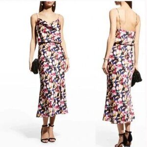 Aidan by Aidan Mattox Size 4 Printed Cowl-Neck Midi Slip Dress, Exc. Used Cond.